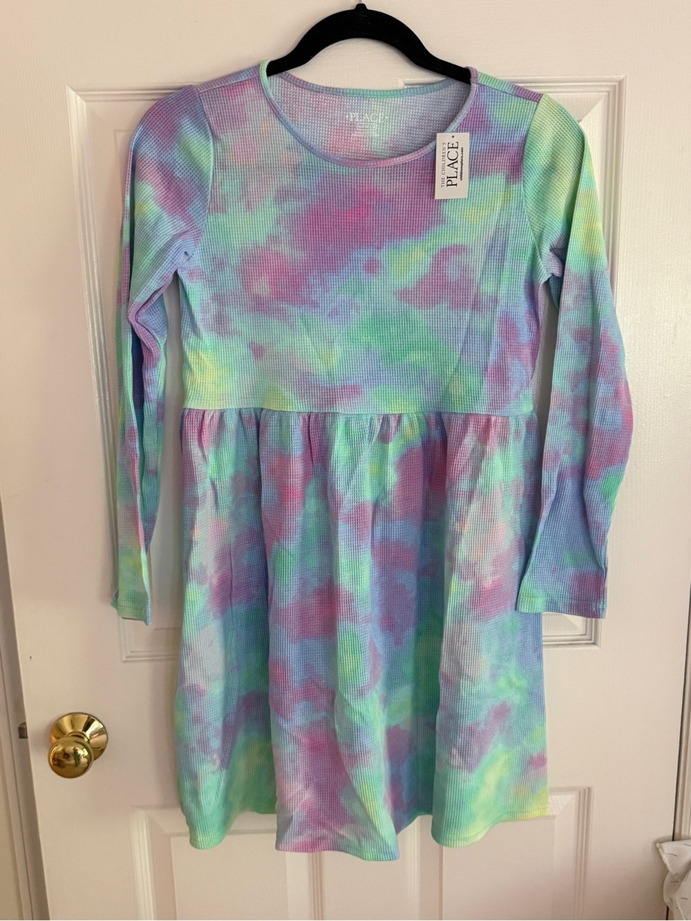 NWT Children’s Place waffle fabric tie dye long sleeve dress, Size 14/ XL